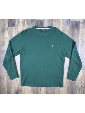 Polo Ralph Lauren Waffle Knit Shirt Men XL Green Pony Logo Thermal Long Sleeve